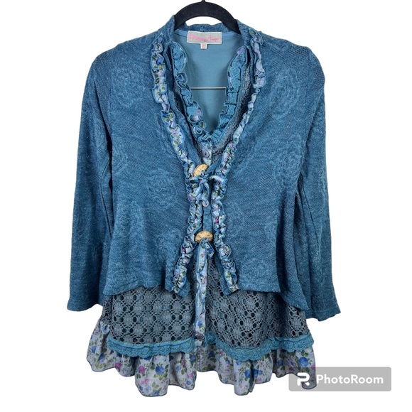 Pretty Angel Women’s Button Up Linen Blend Cardigan Blouse Blue Whimsigoth Small - Picture 1 of 13